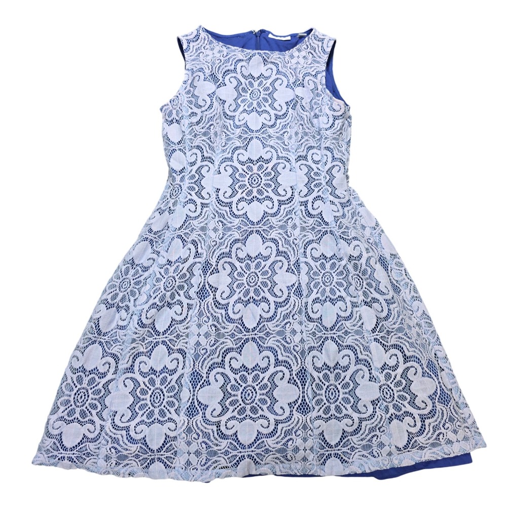 New York & Company Floral Lace Mini Dress Women's Size 0 Blue Lined Sleeveless